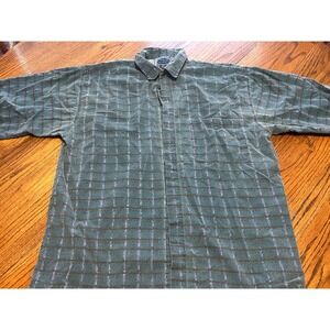 Vintage Shah Safari Mens Teal Purple Geometric Short Sleeve Button Down Shirt L